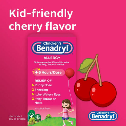 Children's Benadryl Allergy Relief Liquid Medicine, Multiple Flavors
