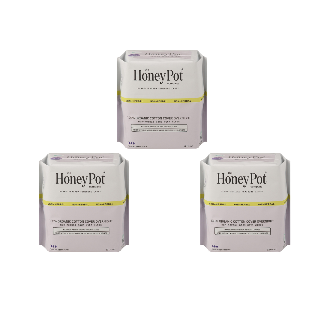 The Honey Pot Menstrual Pads Overnight Nonherbal, 12 ct, 3 Pack