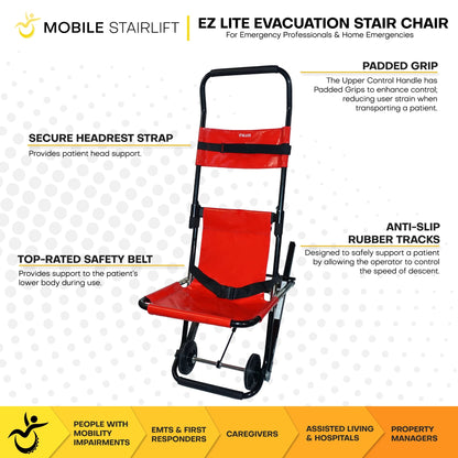 EZ LITE Tracked Evacuation Chair – Mid-Level Stair Chair for Controlled One-Operator Emergency Descent