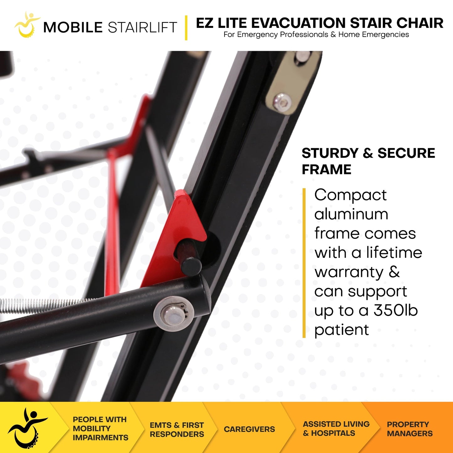 EZ LITE Tracked Evacuation Chair – Mid-Level Stair Chair for Controlled One-Operator Emergency Descent