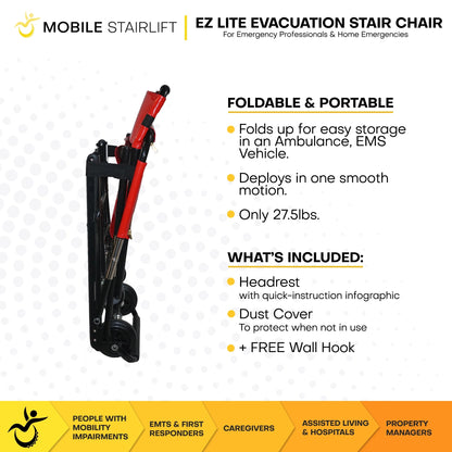 EZ LITE Tracked Evacuation Chair – Mid-Level Stair Chair for Controlled One-Operator Emergency Descent