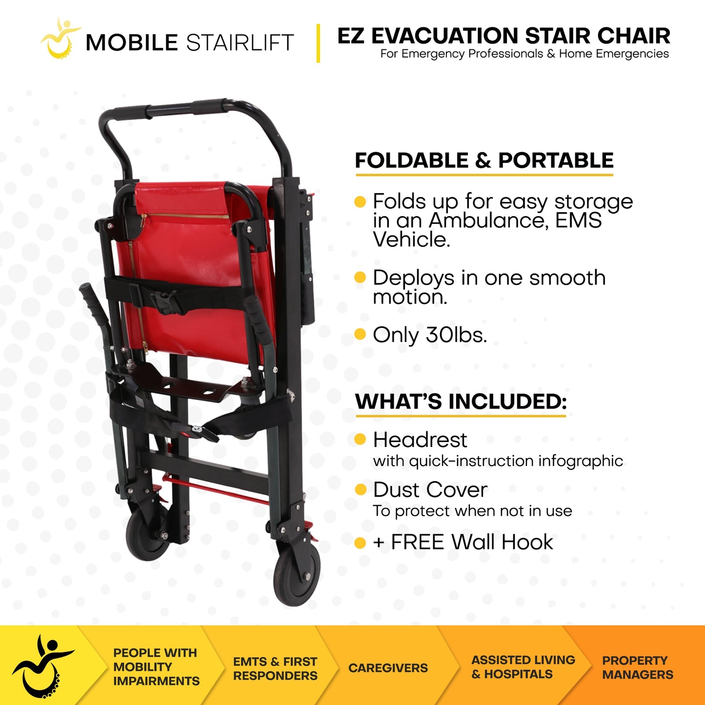 EZ EVAC Heavy-Duty Tracked Evacuation Chair – High-Capacity Stair Chair for Hospitals High-Rise & Emergency Response
