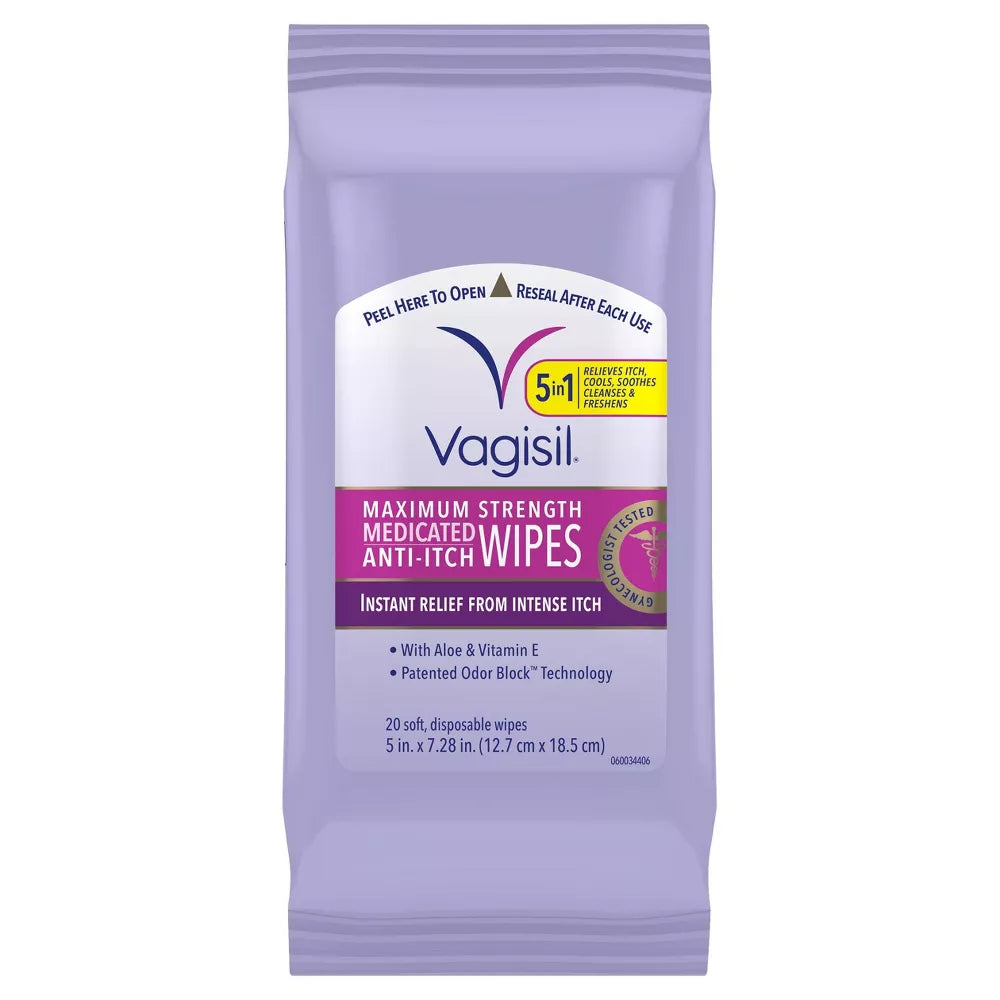 Vagisil Medicated Anti-Itch Wipes Maximum Strength, 20 ct.