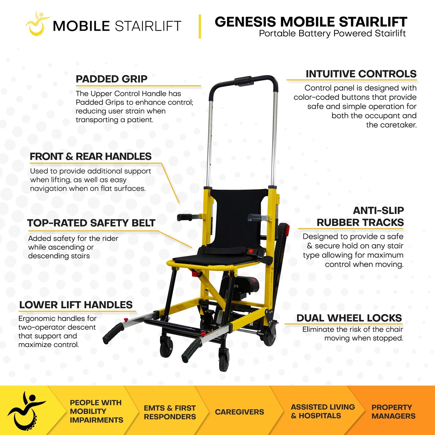 Genesis Battery Powered Mobile Stairlift – Portable Stairlift Alternative with 400 lb Capacity