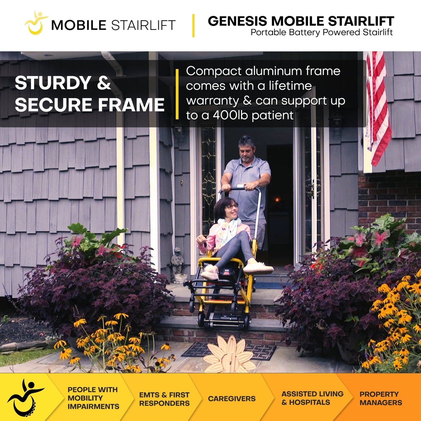 Genesis Battery Powered Mobile Stairlift – Portable Stairlift Alternative with 400 lb Capacity