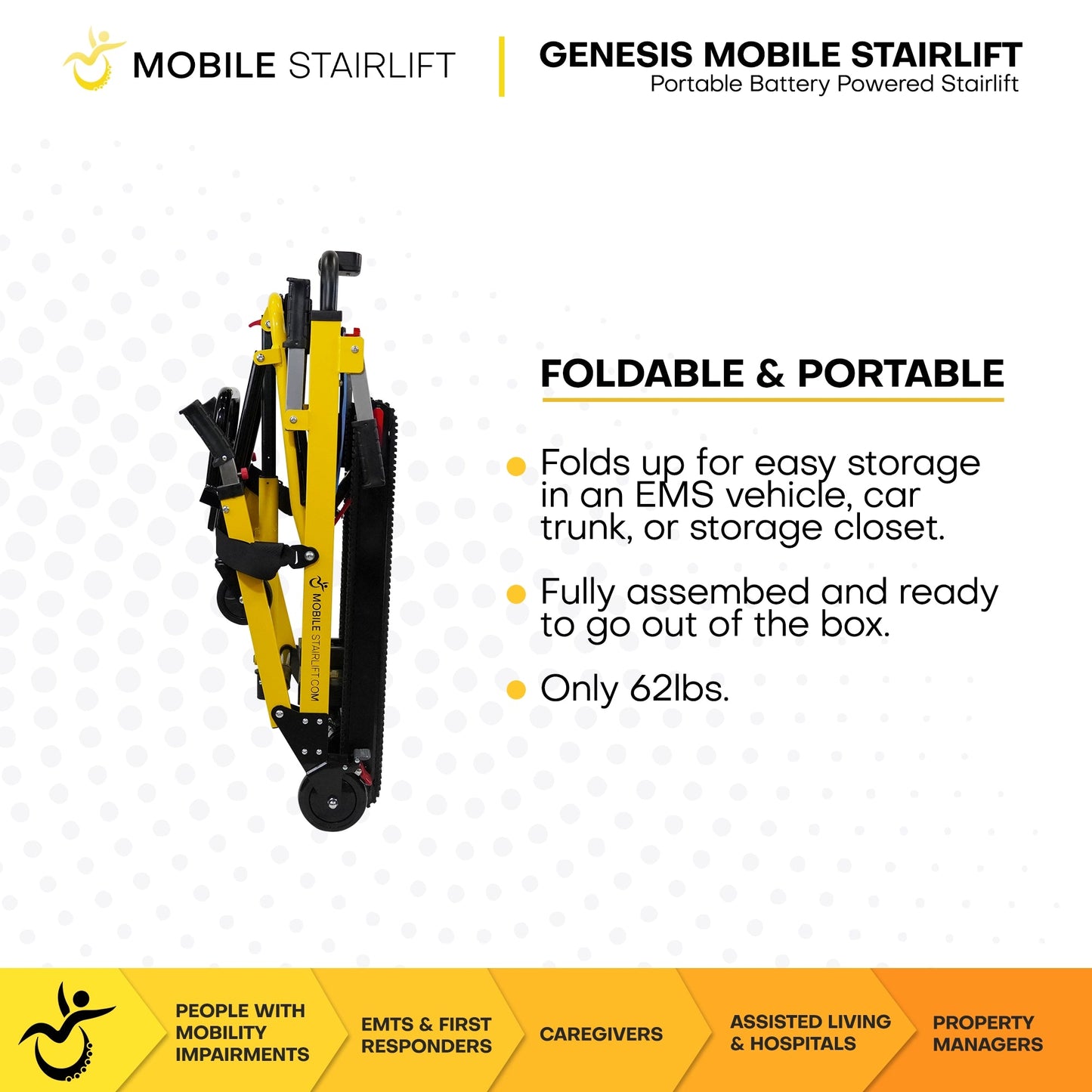 Genesis Battery Powered Mobile Stairlift – Portable Stairlift Alternative with 400 lb Capacity