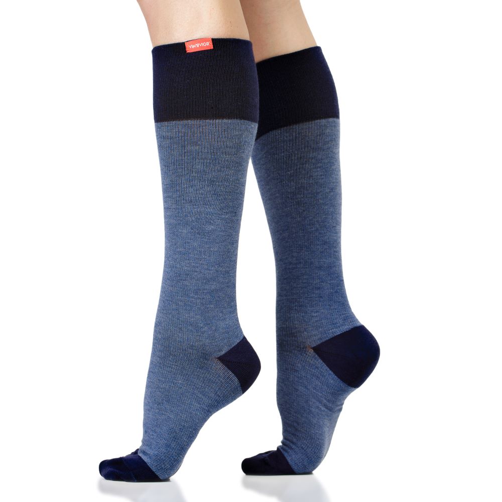 VIM & VIGR Heathered Collection Navy Cotton Compression Socks, 30-40 mmHg