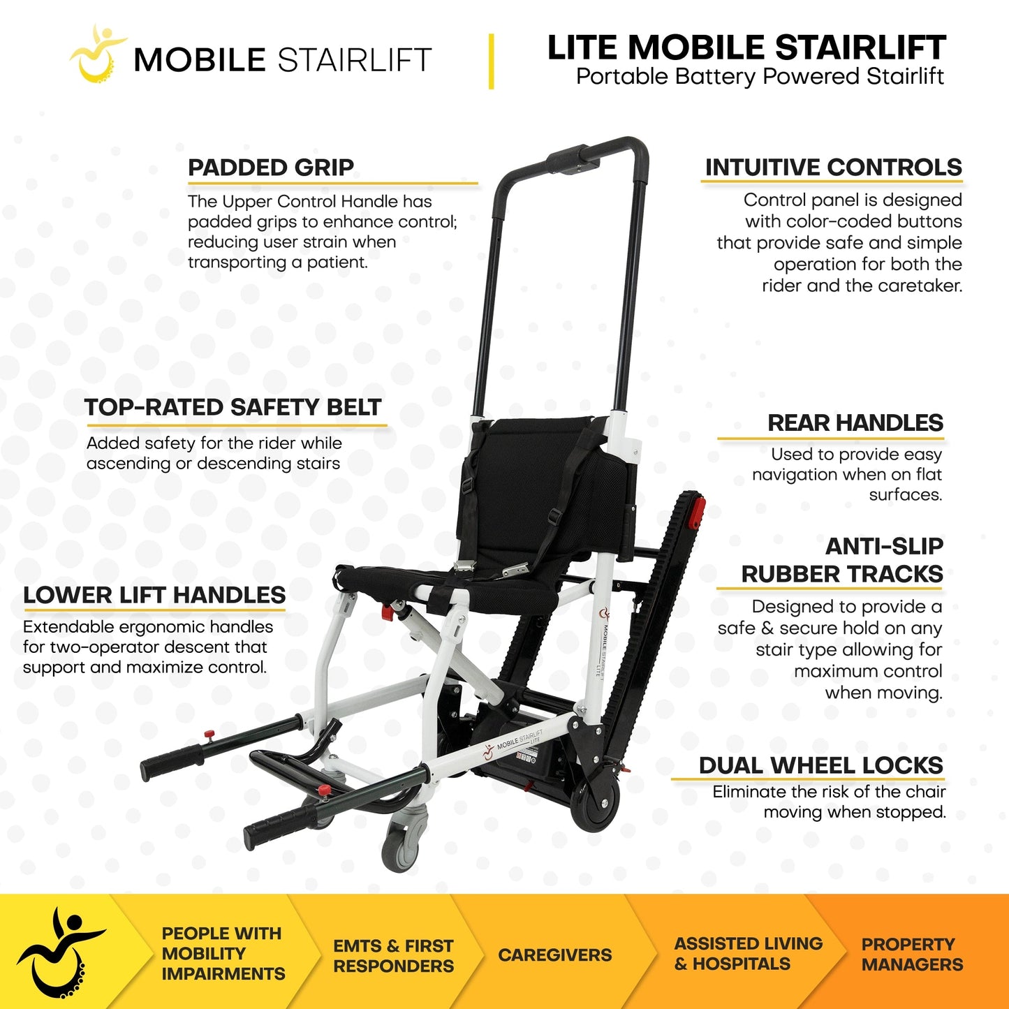 LITE Battery Powered Mobile Stairlift – Ultra Lightweight Portable Stairlift for Home Travel & Daily Transfers