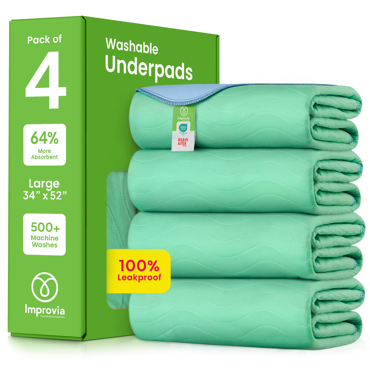 Improvia Washable Underpads, Heavy Absorbency, Multiple Sizes