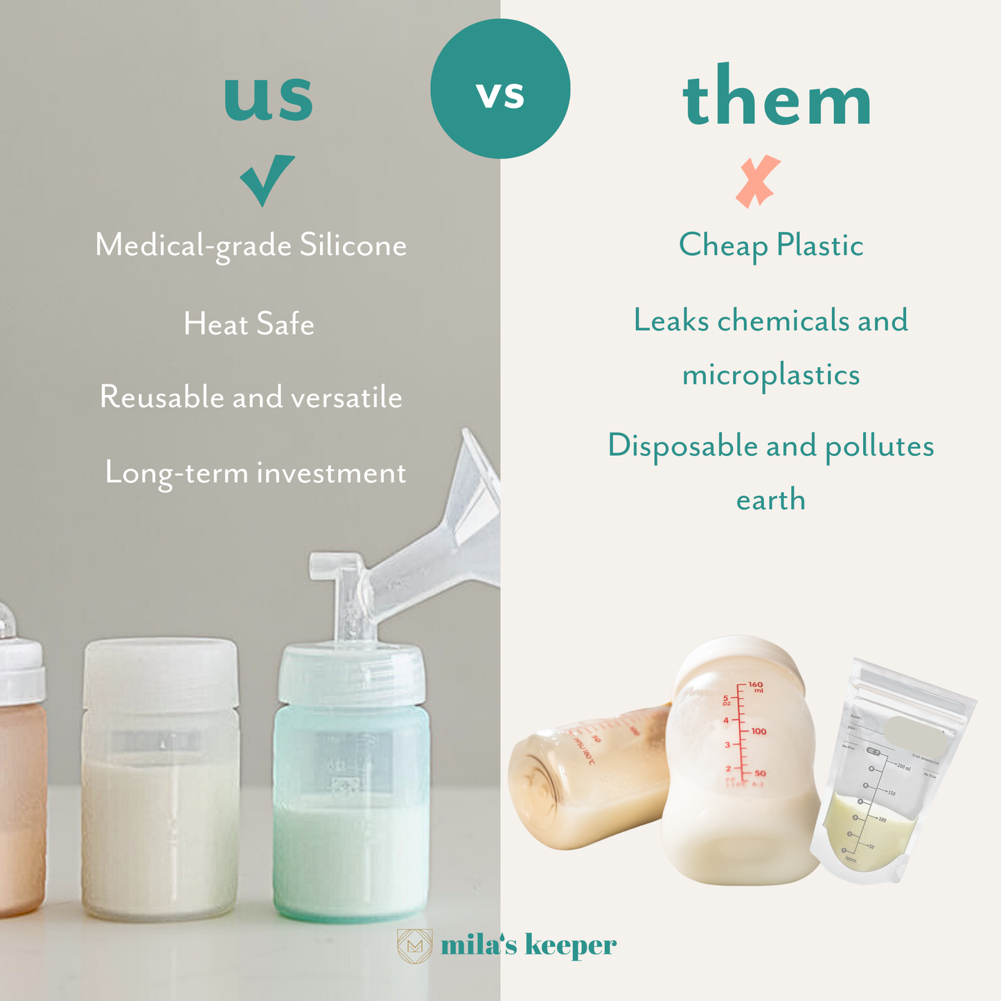 Mila's Keeper 3-in-1 Silicone Breast Milk Storage Bottles, 3 Pack