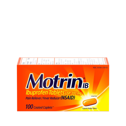 Motrin IB Pain Reliever & Fever Reducer Tablets, Ibuprofen, 100 ct.