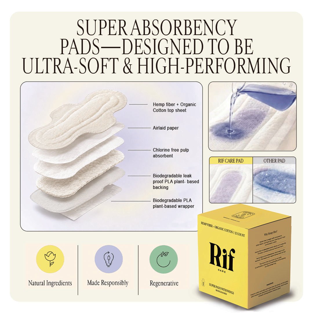 Rif Care Pads Organic Super Hemp Fiber, 12 Count, 2 Pack