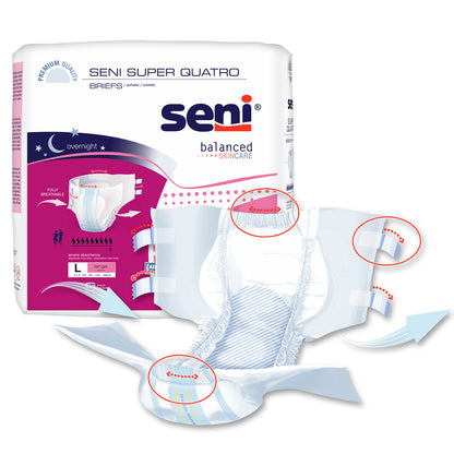 Seni Super Quatro Adult Incontinence Diapers with Tabs, Severe Absorbency