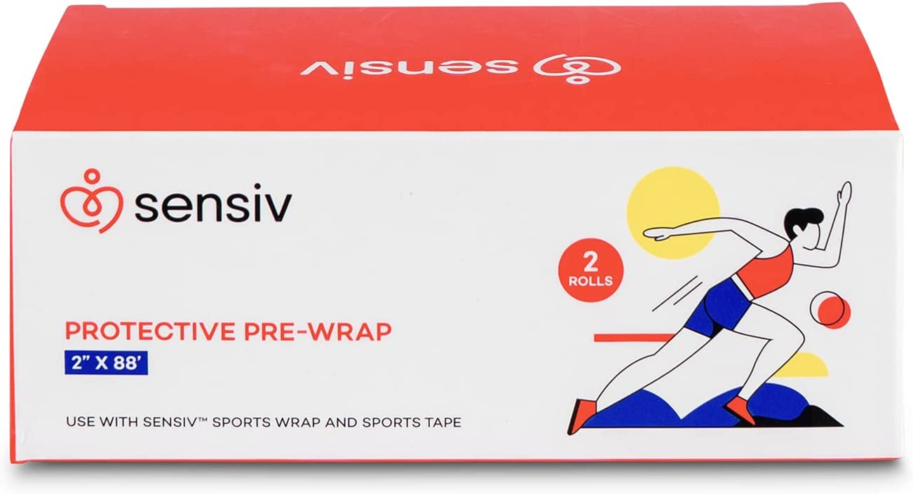 2 Rolls Pre Wrap Athletic Tape by Sensiv for Ankle and Wrist Sports Tape Under Wrap 2 Inches x 88.5 Feet