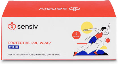 2 Rolls Pre Wrap Athletic Tape by Sensiv for Ankle and Wrist Sports Tape Under Wrap 2 Inches x 88.5 Feet