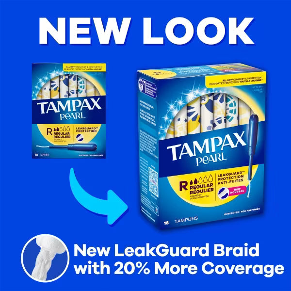 Tampax Pearl Tampons with LeakGuard Braid, Unscented, 18 ct.