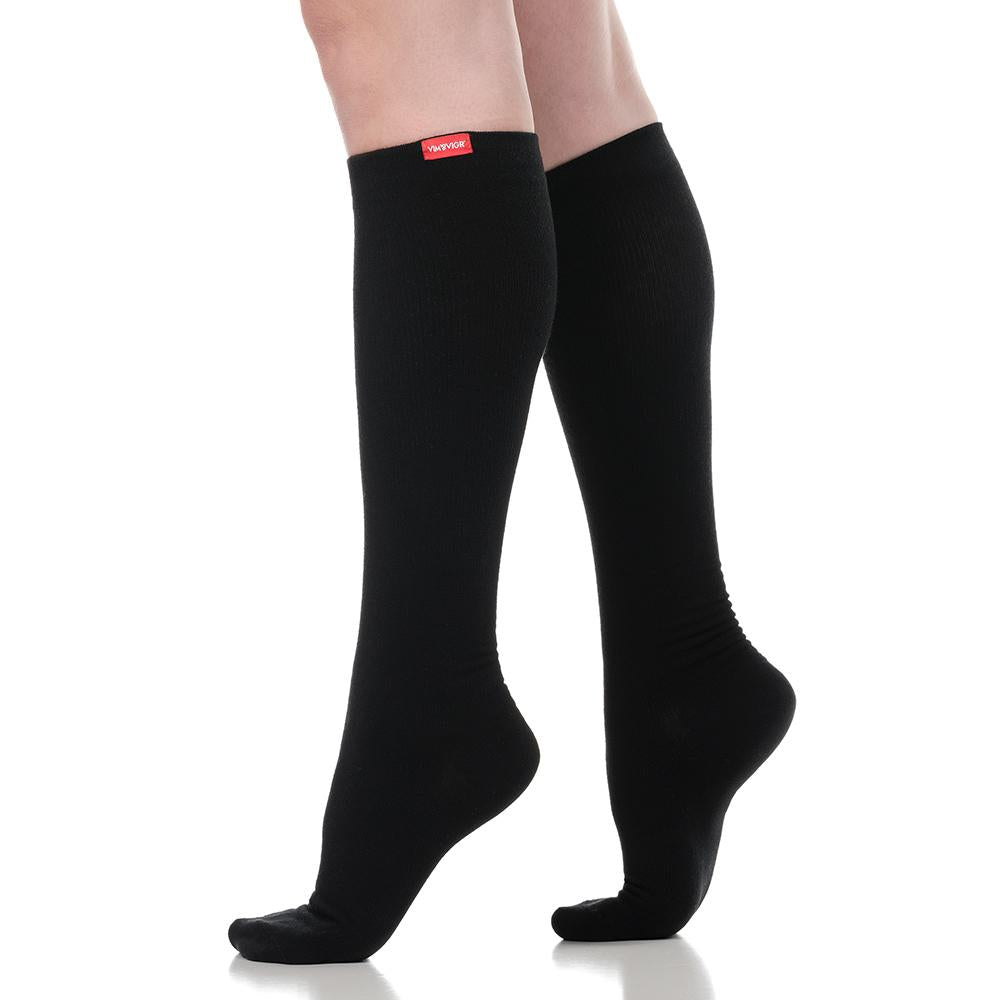 VIM & VIGR Solid Black Moisture-Wick Nylon Compression Socks, 30-40 mmHg