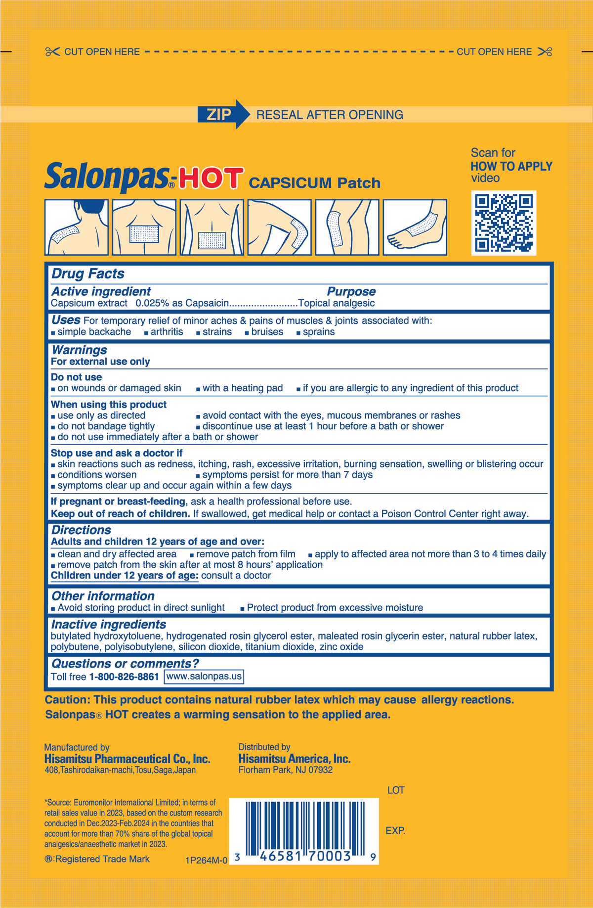 Salonpas® Hot Capsaicin Topical Pain Relief, Large, 3 ct.