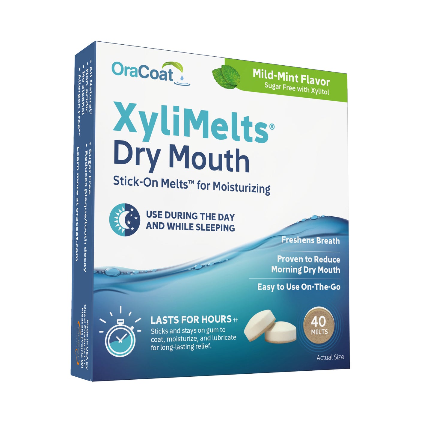OraCoat XyliMelts Stick-On Melts for Moisturizing, Mild Mint, 40 ct.