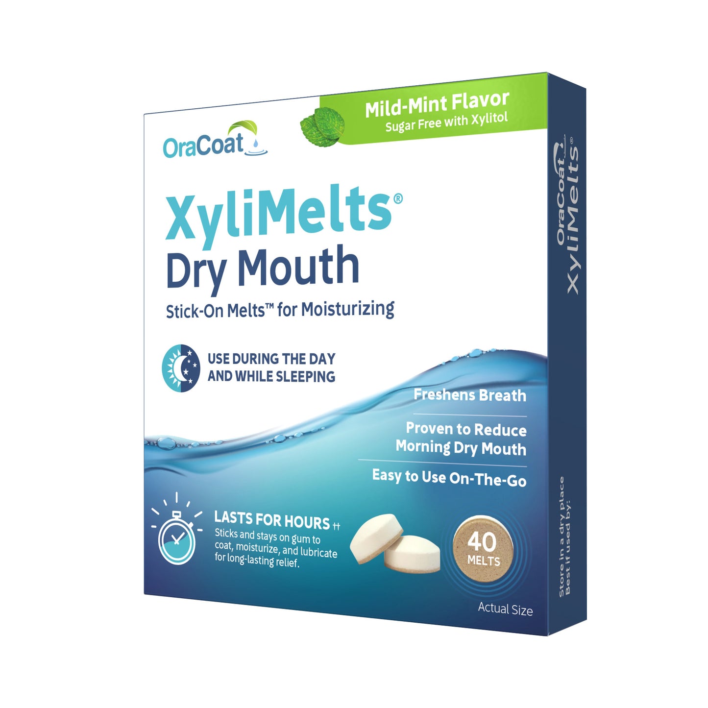 OraCoat XyliMelts Stick-On Melts for Moisturizing, Mild Mint, 40 ct.