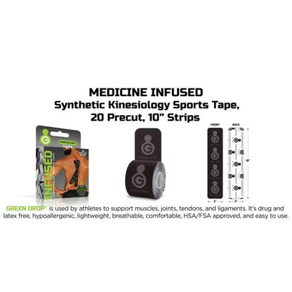 Green Drop Sports Tape, Infused Kinesiology Precut Tape, 20 ct.