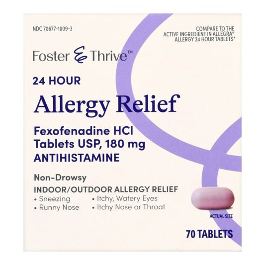 Foster & Thrive 24 Hour Allergy Relief Tablets, Fexofenadine HCL 180 mg.