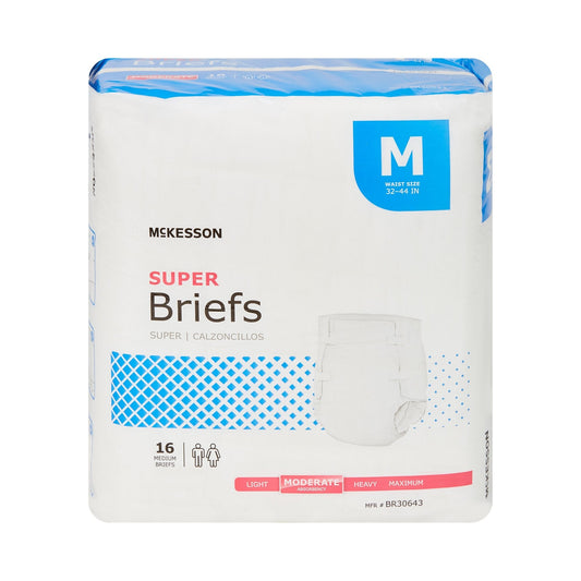 McKesson Super Moderate Absorbency Incontinence Brief, Medium, 16 ct.