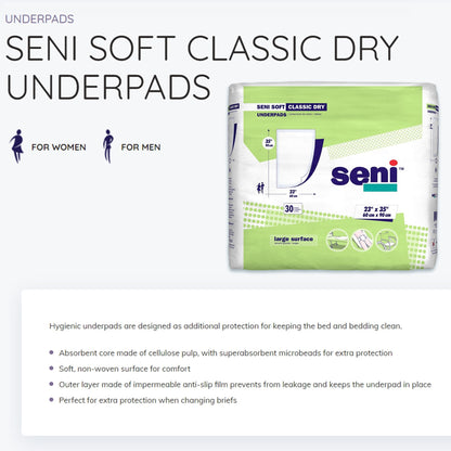 Seni® Soft Classic Dry Underpad, 23 x 35 Inch, 30 ct