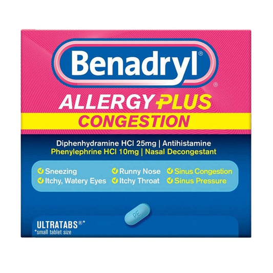 Benadryl Allergy Plus Congestion and Sinus Relief Ultratabs, 24 ct.