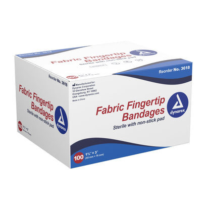 Dynarex Adhesive Fingertip Bandage, 1.75 x 3 Inch, 100 ct.