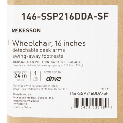 McKesson Wheelchair, 16 Inch Seat Width