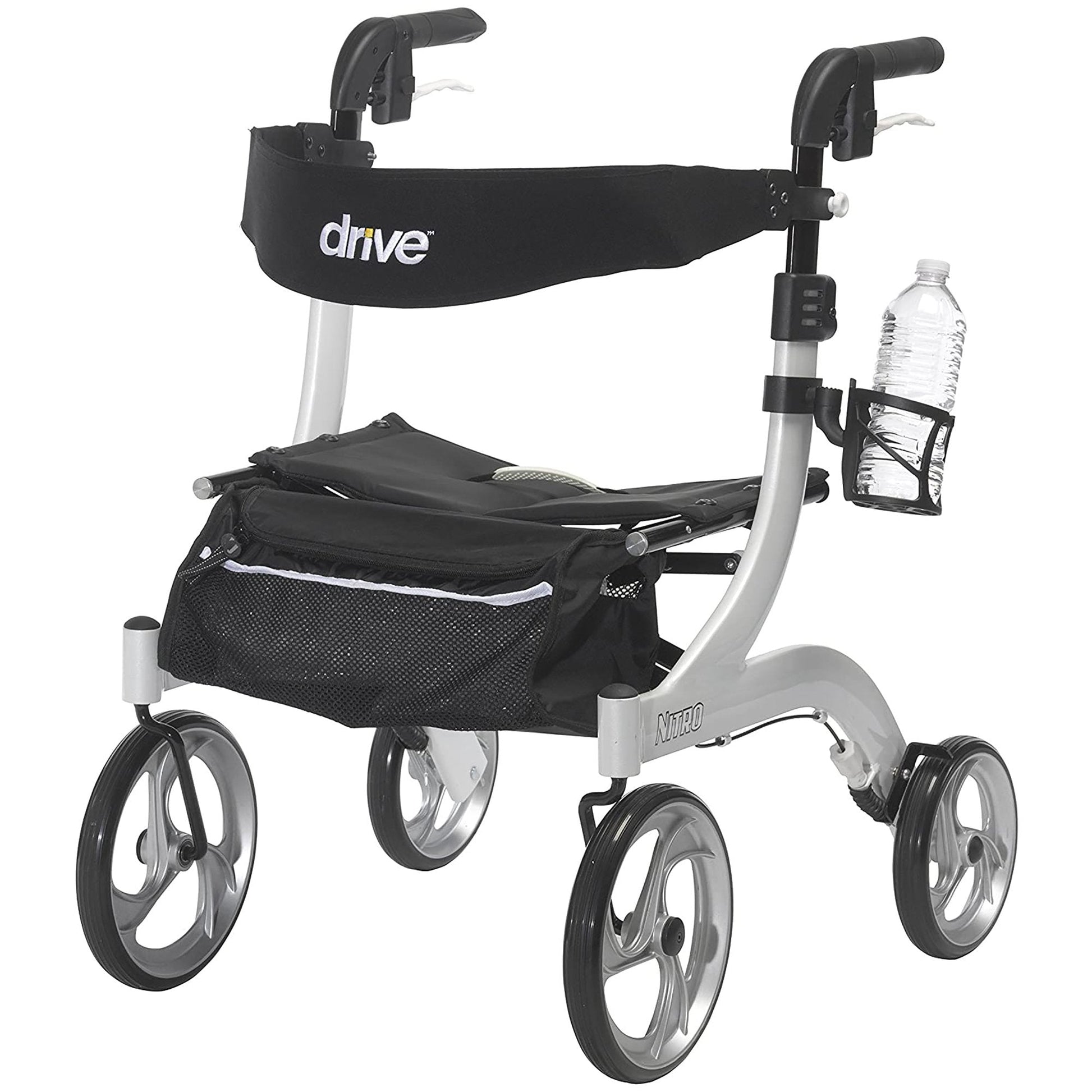 Drive™ Nitro Rollator Cup Holder Attachment attached to Nitro Rollator