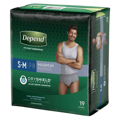 Depend FIT-FLEX Absorbent Underwear for Men, Small/Medium, Pull-On, Gray, Disposable, 19EA ct