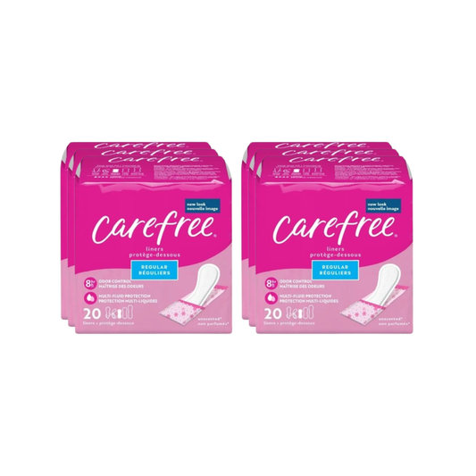 Carefree Panty Liners, Regular, Wrapped, 6 Pack Bundle