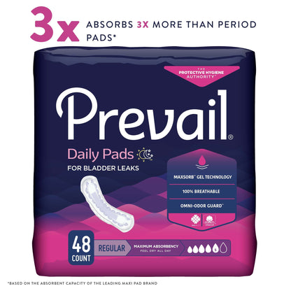 Prevail® Daily Pads Maximum Bladder Control Pad, 11-Inch Length, 48 ct