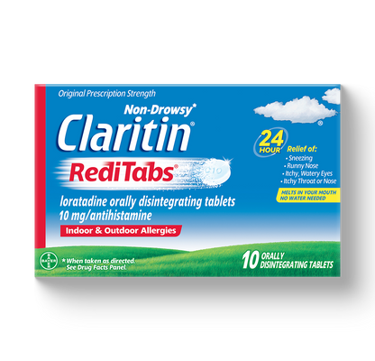 Claritin 24 HR Allergy Relief RediTabs, Loratadine, 10 mg.