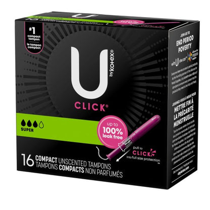 U By Kotex Click Compact Tampon Super Absorbency, 16 ct.