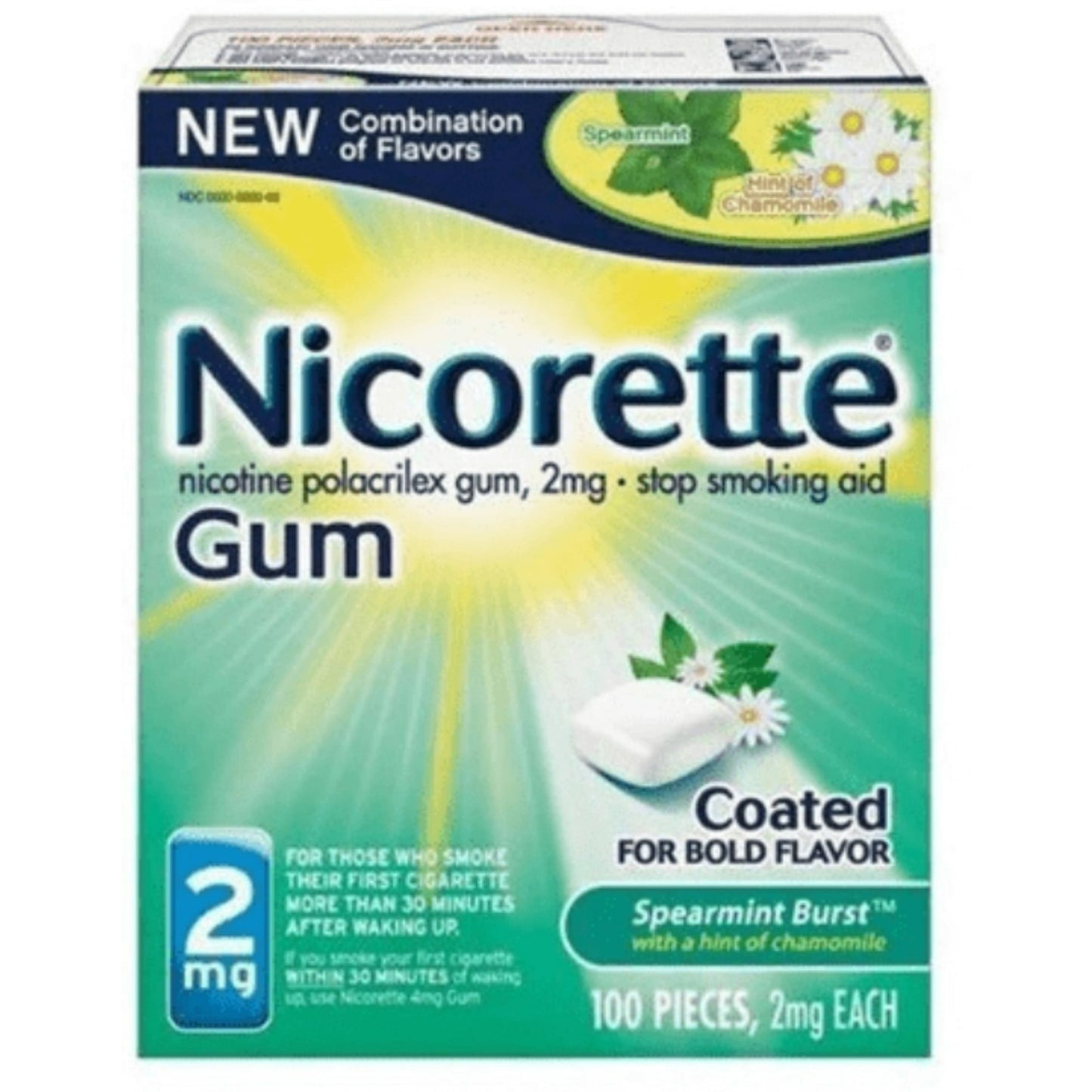 Nicorette Nicotine Coated Gum 2 mg, Spearmint, 100 ct.