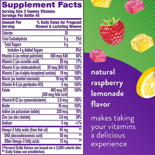 Vitafusion PreNatal Vitamin Gummies, Raspberry Lemonade, 90 ct.