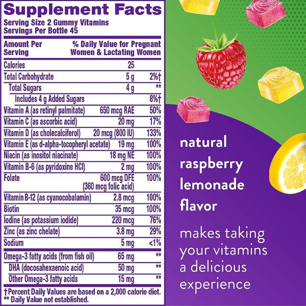 FSAApproved Vitafusion PreNatal Vitamin Gummies, Raspberry Lemonade