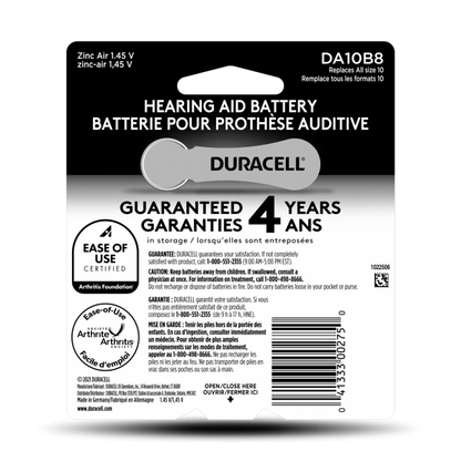 Duracell Size 10 Zinc-Air Disposable Hearing Aid Batteries, 8 ct.