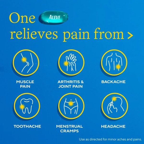 Aleve Liquid Gel Capsules for Pain Relief and Fever Reducer