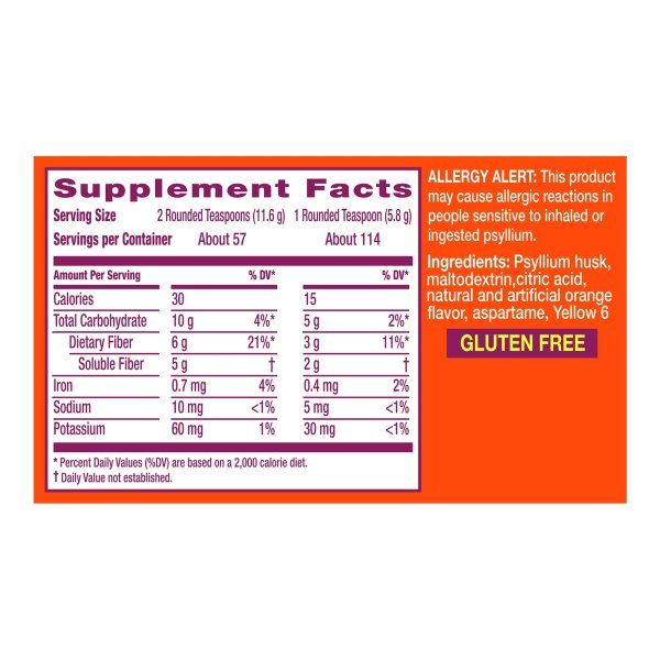 Metamucil Psyllium Fiber Supplement Sugar Free Powder, Orange