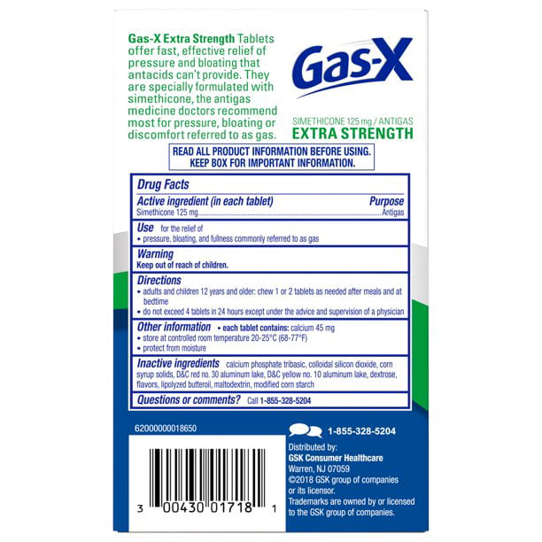 Gas-X Gas Relief 125 mg Strength Chewable Tablet, 18 ct