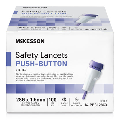 McKesson Push Button Safety Lancet, 28 Gauge, 100 ct.