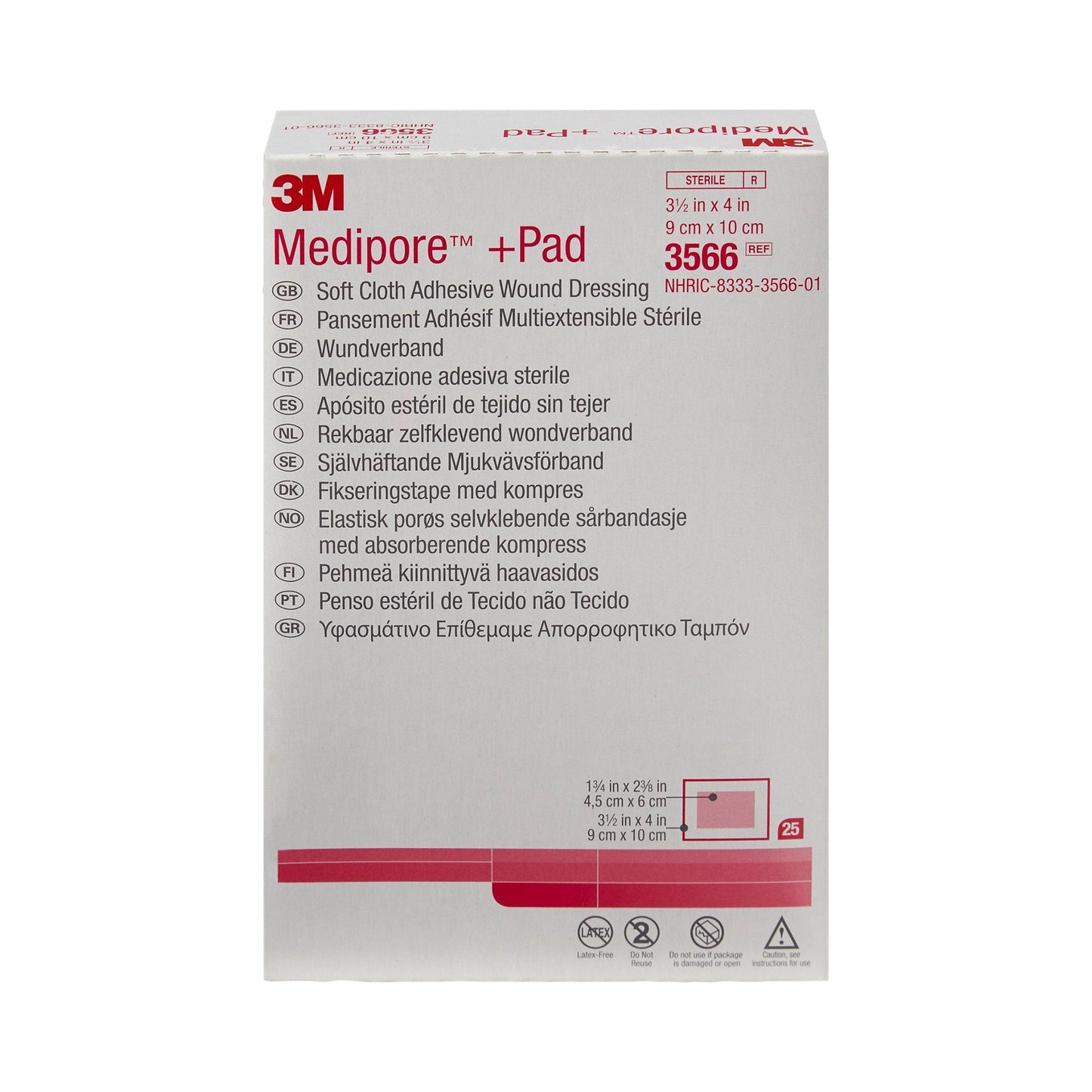 3M™ Medipore™ +Pad Soft Cloth Dressings, 3.5 x 4 Inch