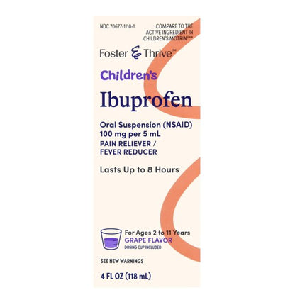 Foster & Thrive Ibuprofen Children's Pain Relief, Grape Flavor, 4 oz.