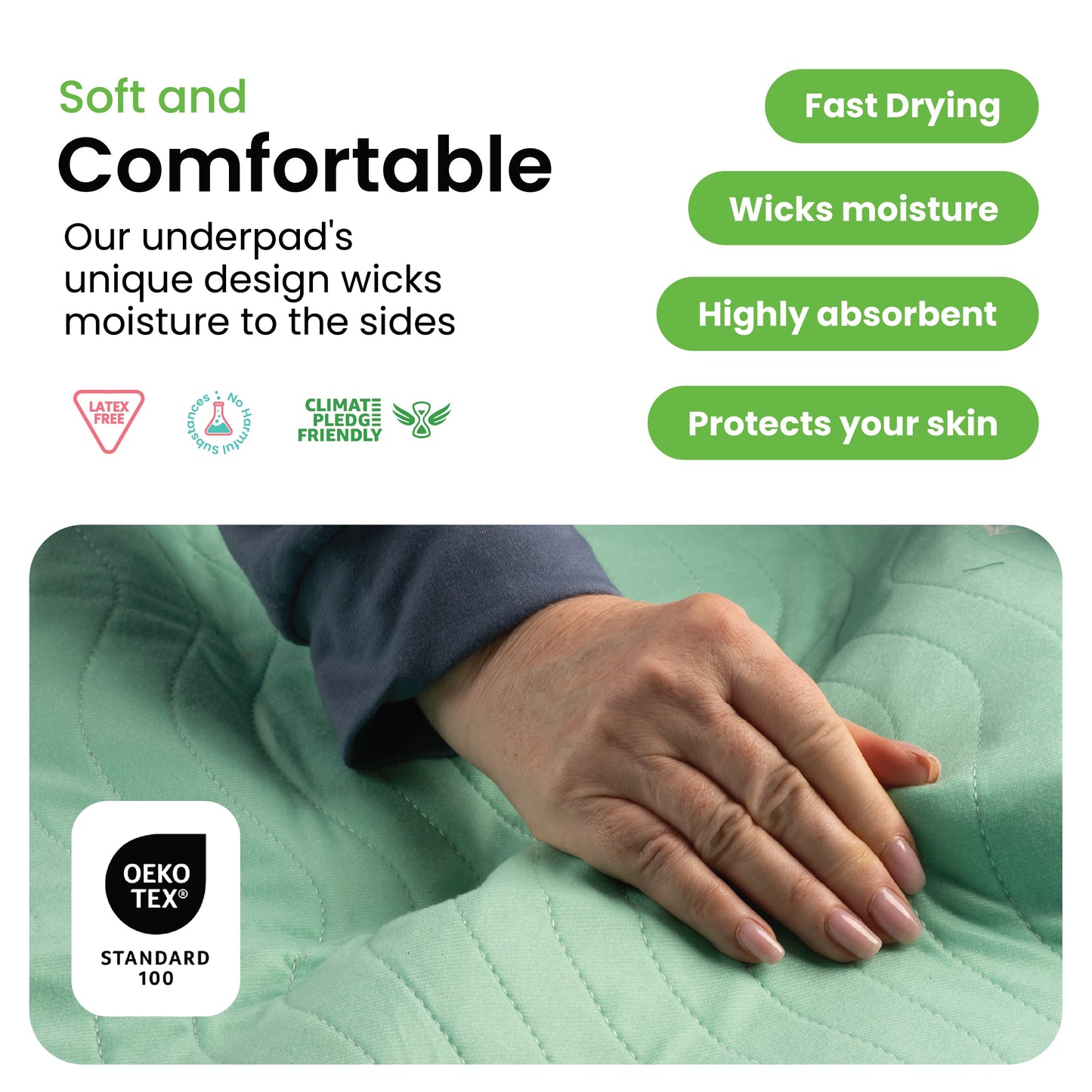 Improvia Washable Underpads, Heavy Absorbency, Green, 2 ct