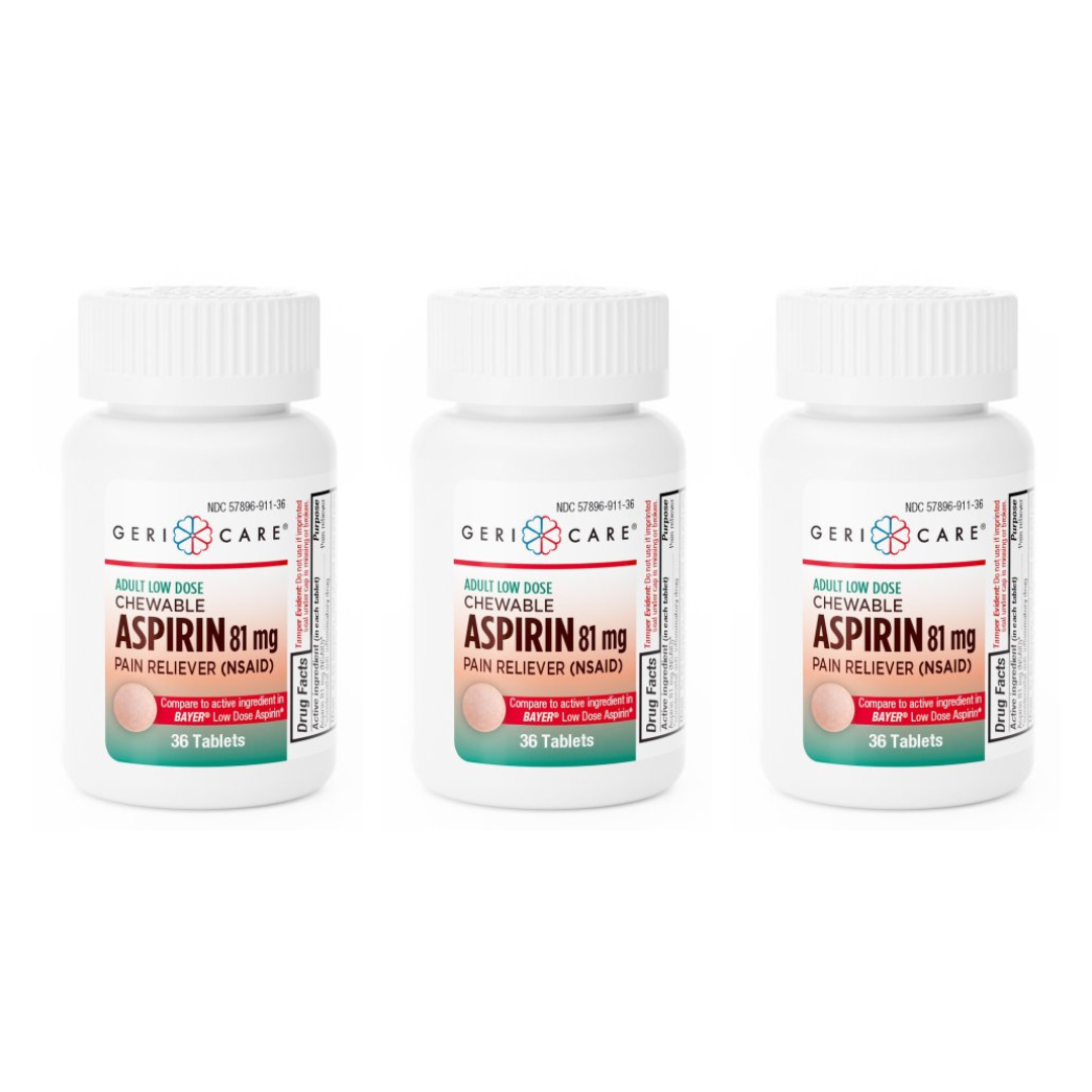 Geri-Care Low Strength Chewable Aspirin Pain Reliever 36 ct., 3 pack