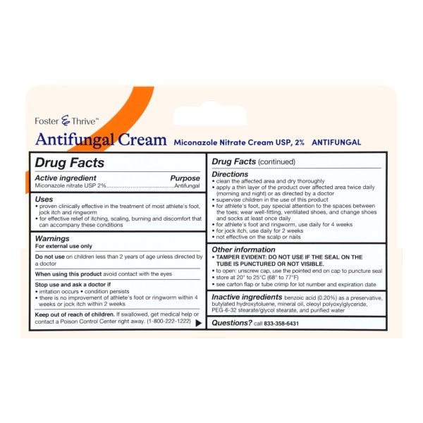 Foster & Thrive Antifungal Cream Miconazole Nitrate 2%, 1 oz.